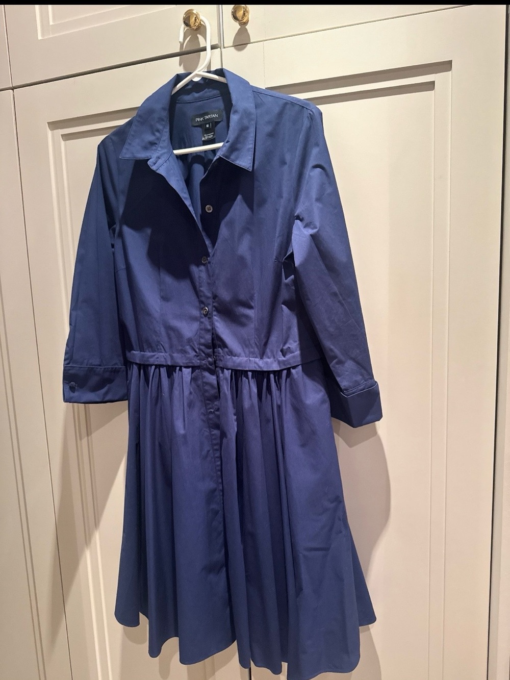 Pink Tartan Classic Blue Button-Front Shirt Dress